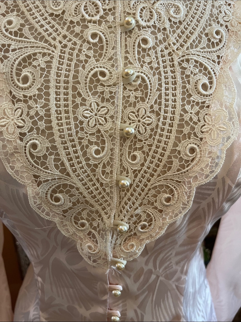 Vintage Miss Ashlee Pink & Cream Lace High-Neck Victorian-Inspired Blouse Size 6 - Picture 9 of 17